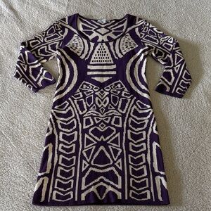 Stilettos Chic Geometric Long Sleeve Dress in Purple and Cream Large